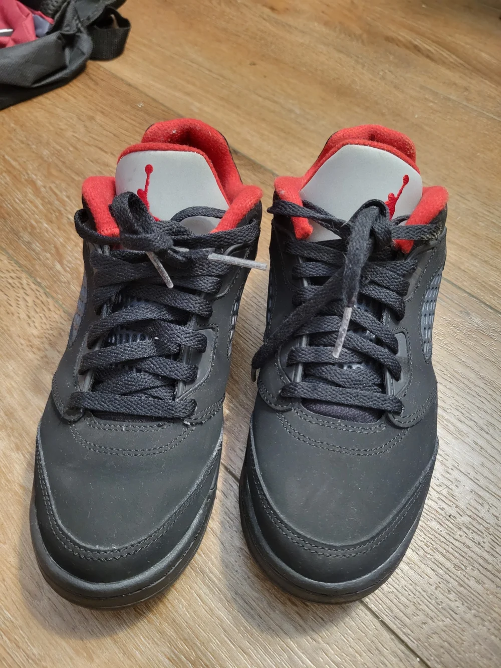 Jordans Kids Black and Red Mid-Top Sneakers
